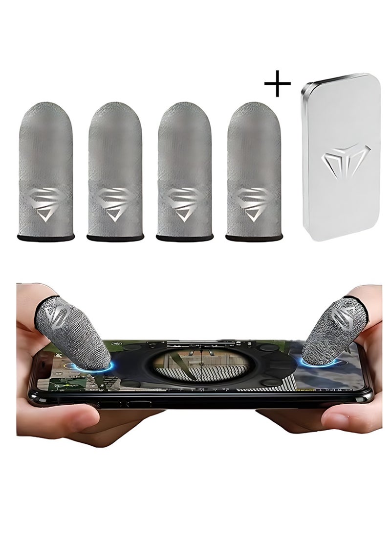 4pcs Gaming Finger gloves,Paired With A Metal Storage Box,100% Visible Silver Fibers,Just Right Pressure/Breathable/Sweatproof（silvery） - Image 1